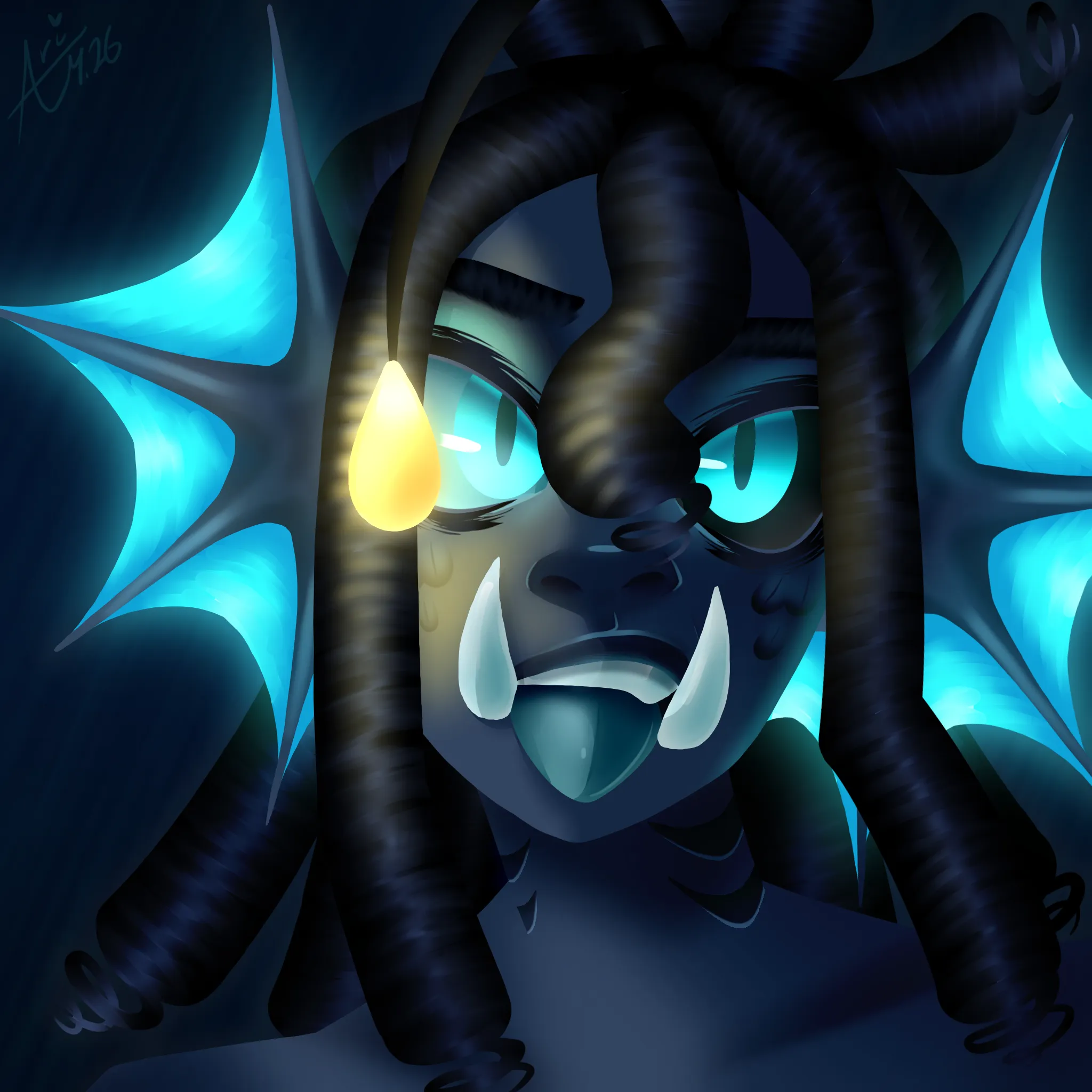 Marnie Portrait — A headshot sketch that turned into rendering practice — an anglerfish-inspired character called Marnie.