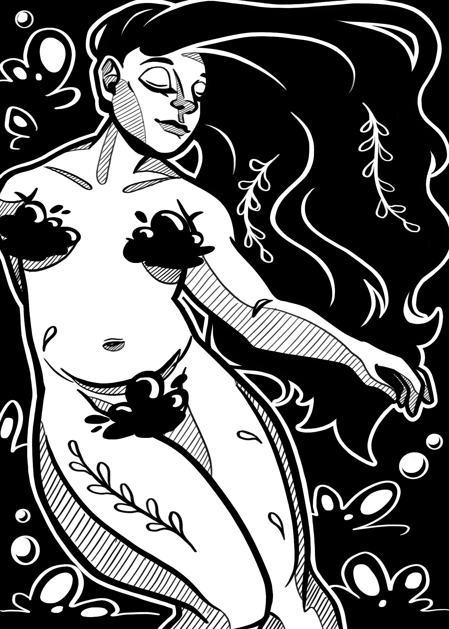 Aphrodite — Pure black and pure white, no mid-tone — and a design that turned out too complex for the block.