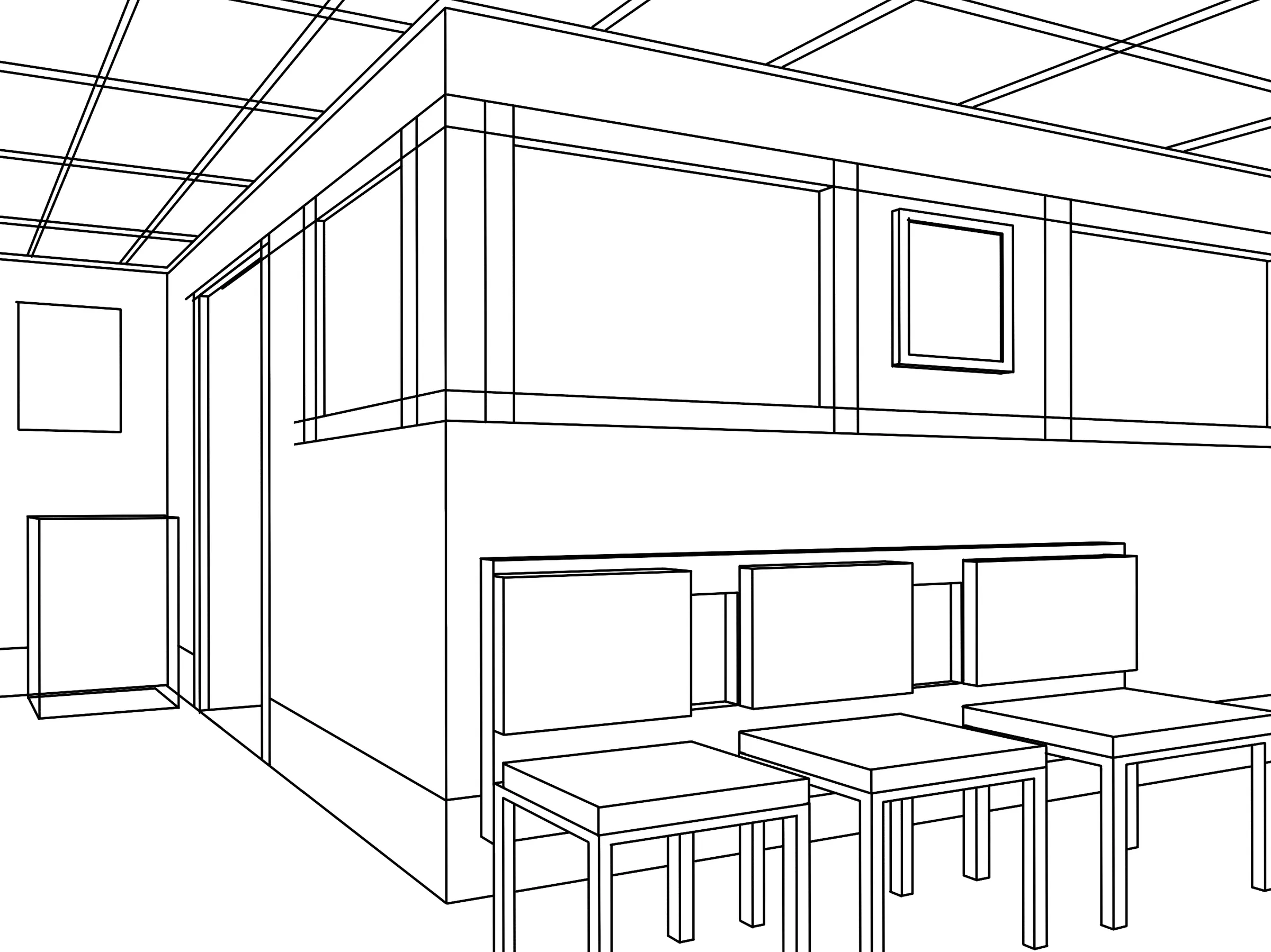 Perspective construction of the empty waiting room