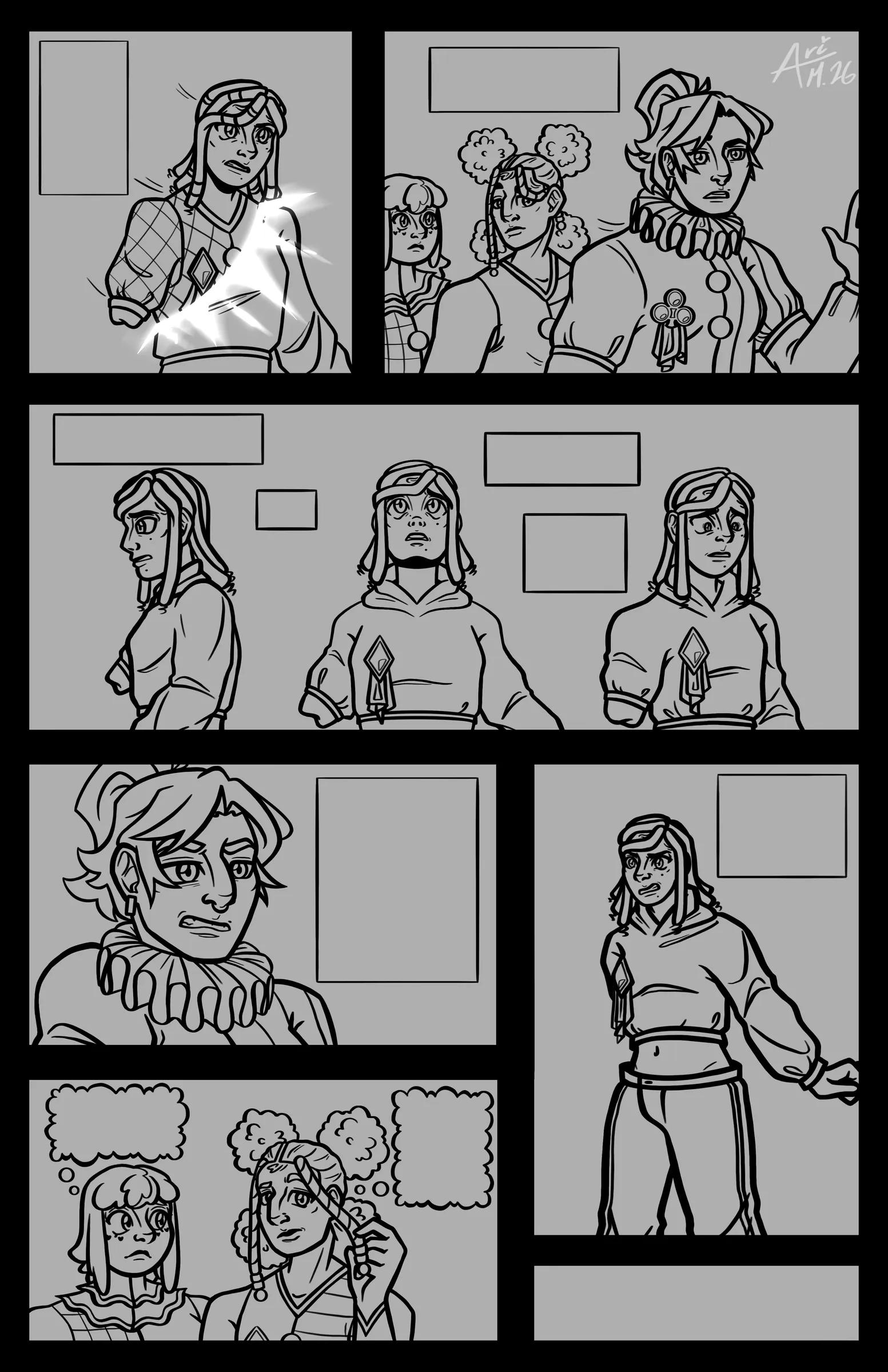 Line art of the page with the speech balloons left empty
