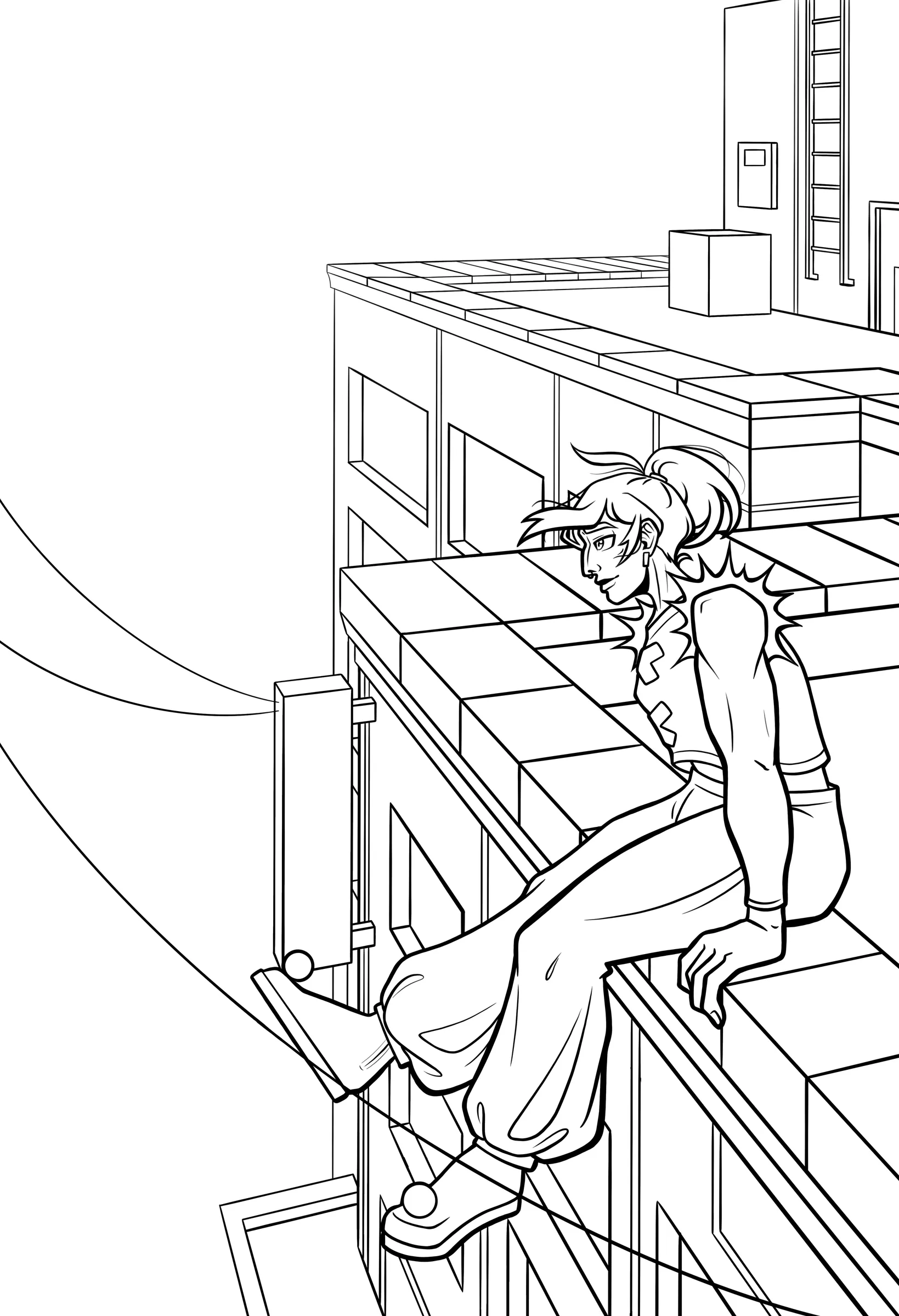 Line art of the rooftop composition