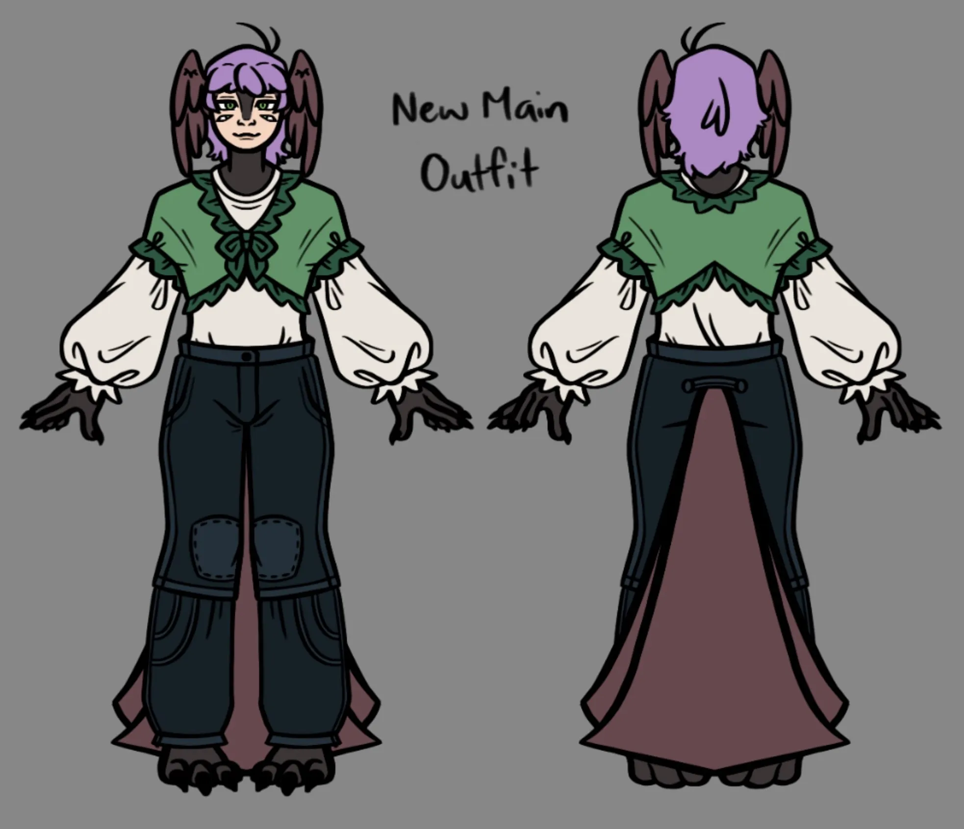 Close-up of the new main outfit, front and back