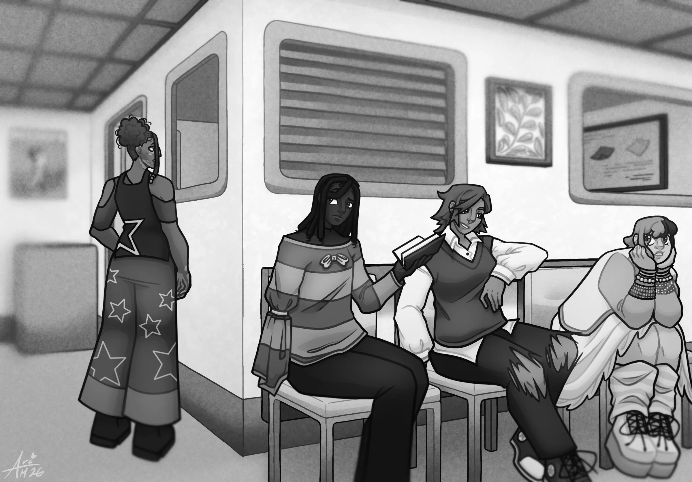Greyscale value study of the waiting room