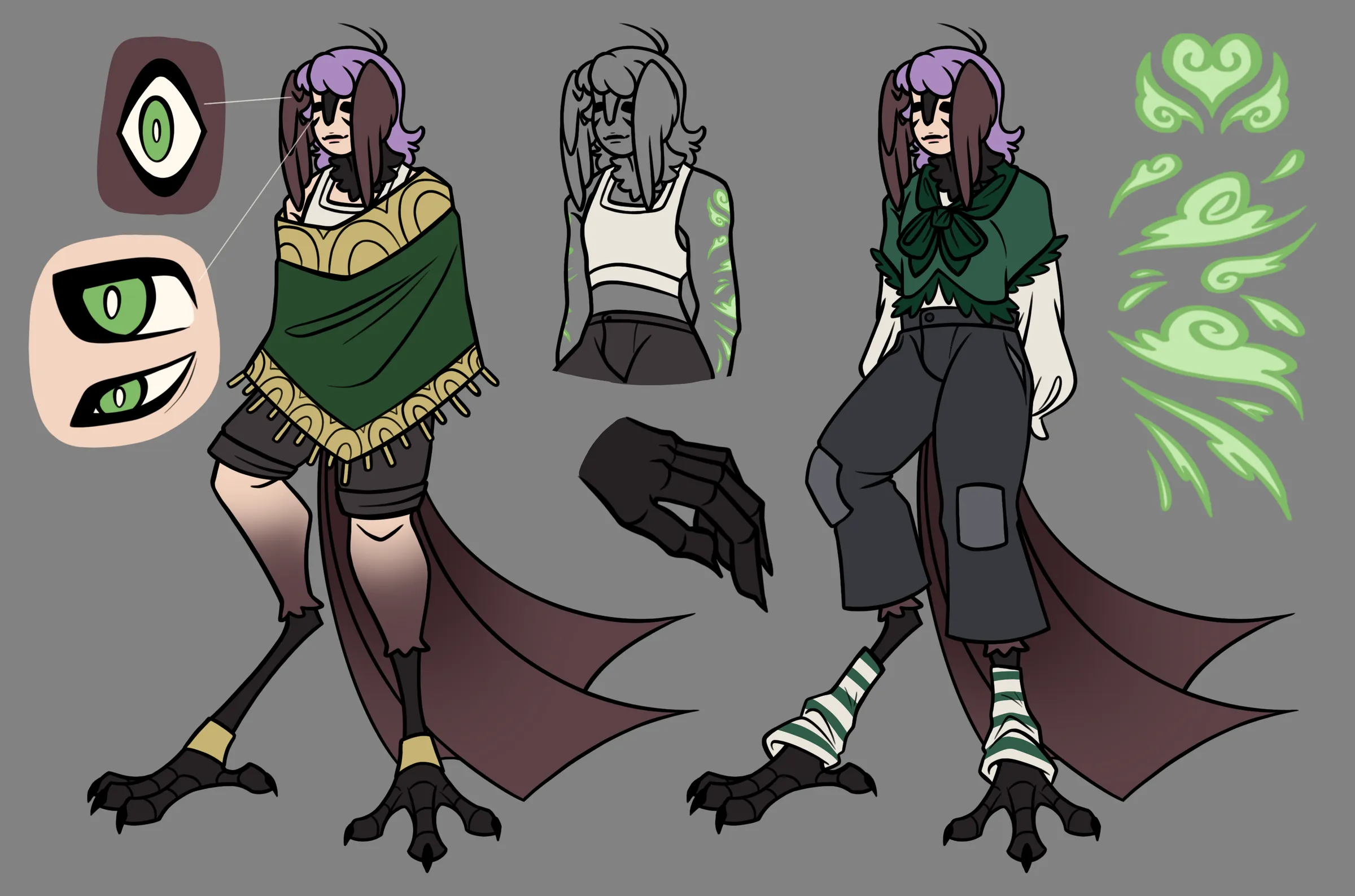 Rin — A harpy-adjacent character who struggles to feel comfortable in his human side — designed and redesigned over a year.
